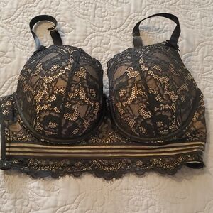 Cacique Black and Gold Lace Bra Size 38DDD